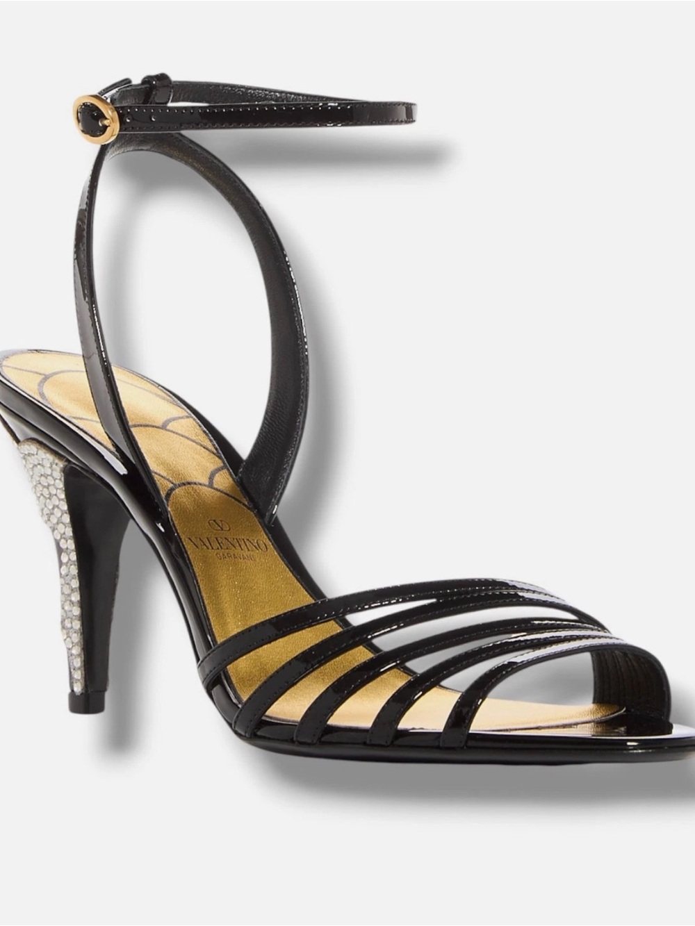 Valentino garavani Black Patent Leather Strappy Ankle‑Strap Heel EUR SIZE 41